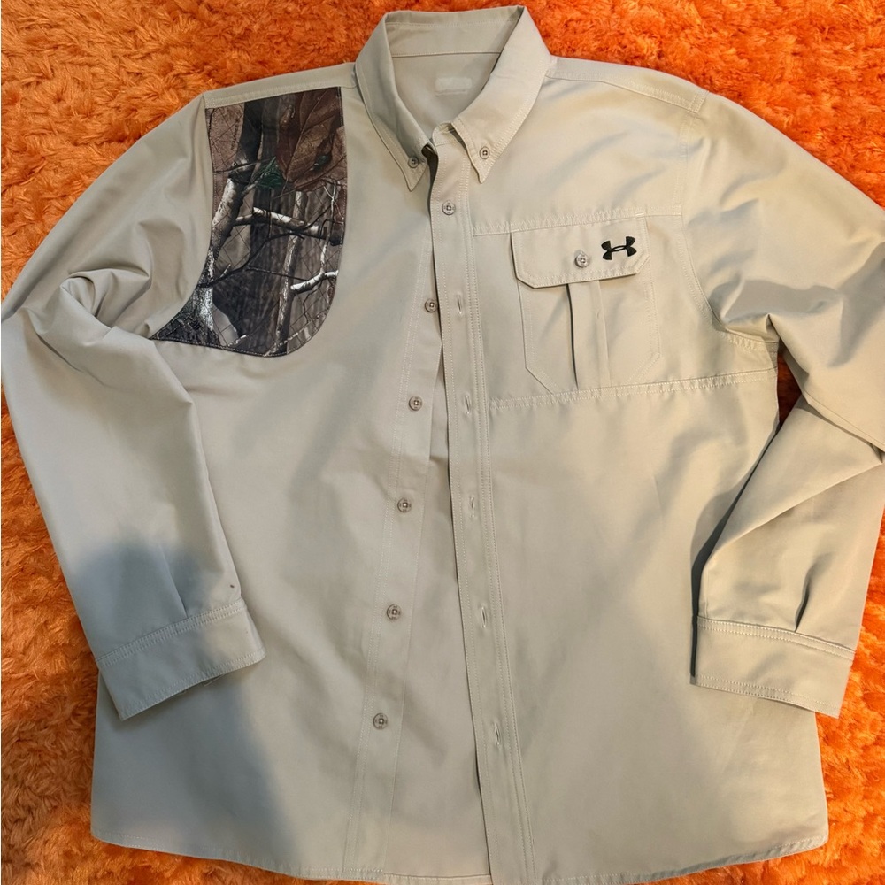 Under Armour Beige Button-Up Shirt with Camo Accent